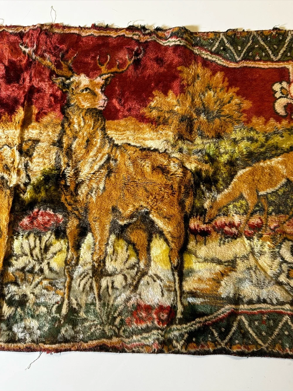Vtg Deer Family Wall Tapestry Hunting Lodge Decor Hanging Rustic Cabin Woodland
